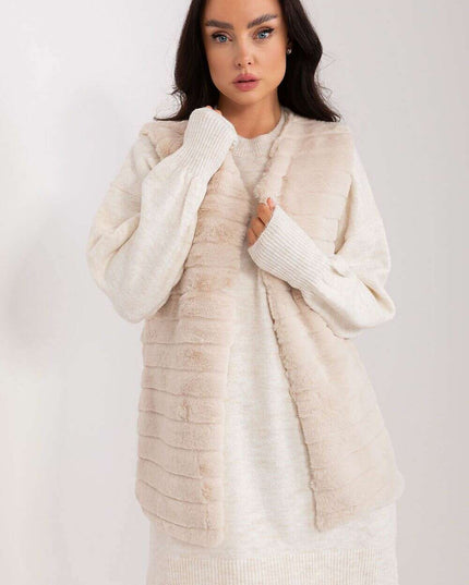 Chic Cream Faux Fur Vest with Elegant Hook Closure and Full Lining - Available in Multiple Sizes