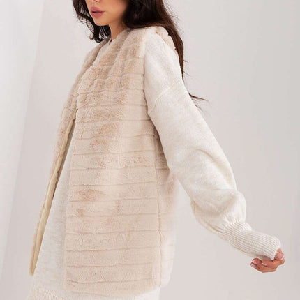 Chic Cream Faux Fur Vest with Elegant Hook Closure and Full Lining - Available in Multiple Sizes
