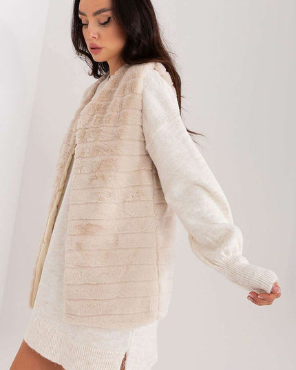 Chic Cream Faux Fur Vest with Elegant Hook Closure and Full Lining - Available in Multiple Sizes