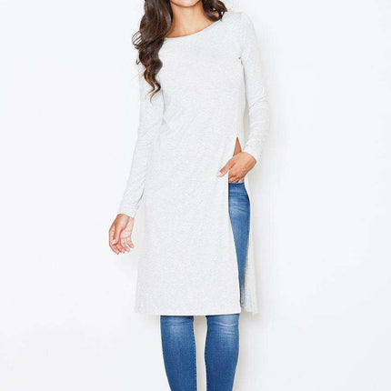 Elegant Side-Slit Long Sleeve Tunic Dress - Mod 44461