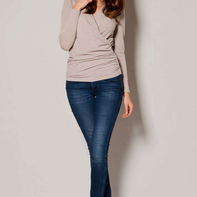 Elegant V-Neck Sweater with Feminine Envelope Design for Effortless Style