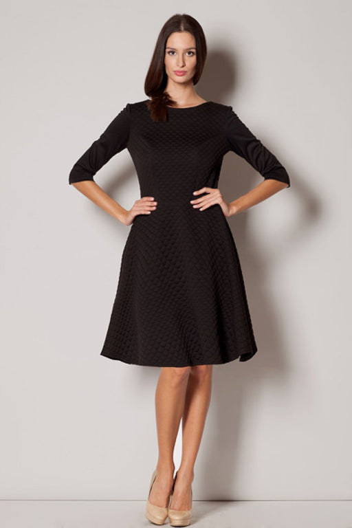 Flared Midi Dress with Quilted Pattern - Timeless Elegance