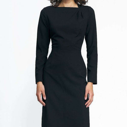 Elegant Black Pleated Day Dress For Women Comfort Fit