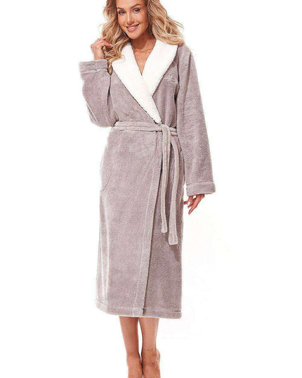 Chic Embroidered Knit Bathrobe for Women with Stylish Pockets