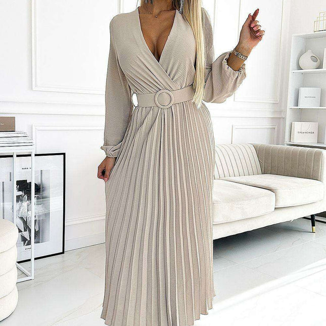 Sophisticated Ocean-Inspired Pleated Midi Dress with Elegant Envelope Neckline - Perfect for Any Occasion