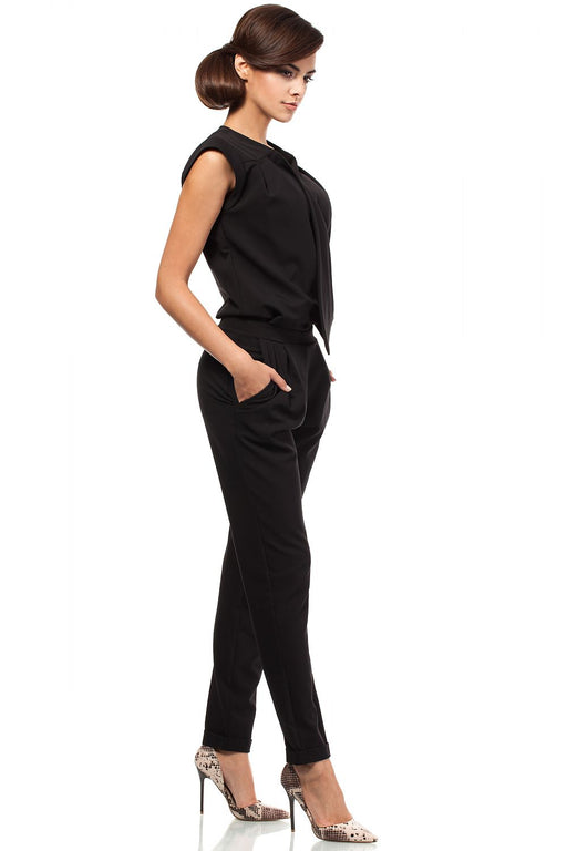 Sleeveless Pantsuit with Envelope Top and Tapered Legs