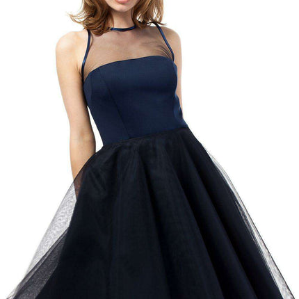 Glamorous Tulle-Trimmed Evening Gown with Velvet Waist Detail