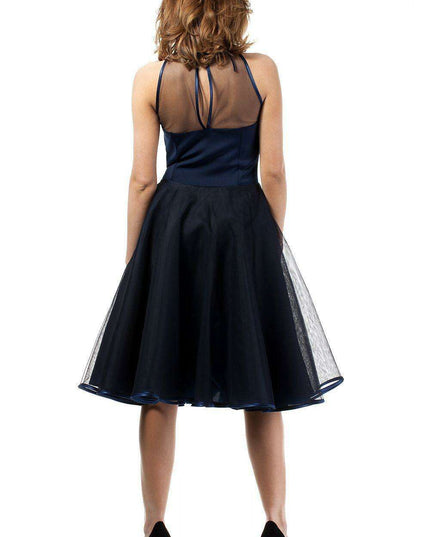 Glamorous Tulle-Trimmed Evening Gown with Velvet Waist Detail