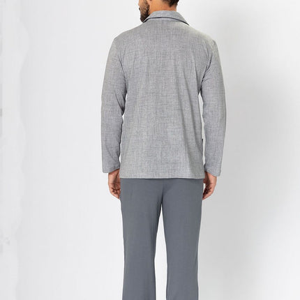 Men's Pajama Set Unbuttoned Top With Subtle Pattern And Satin Piping - Très Elite
