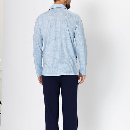 Men's Pajama Set Unbuttoned Top With Subtle Pattern And Satin Piping - Très Elite