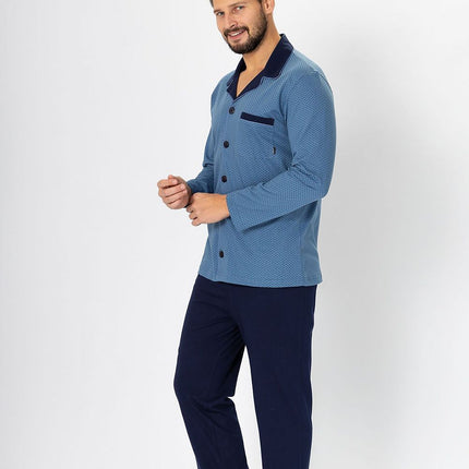 Men's Pajama Set With Satin Piping And Contrasting Knit Top - Très Elite