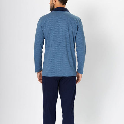 Men's Pajama Set With Satin Piping And Contrasting Knit Top - Très Elite