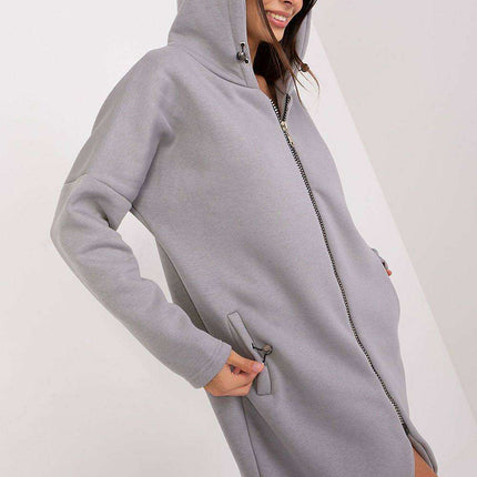 Parisian Inspired Urban Chic Zip Up Hooded Sweatshirt Grey