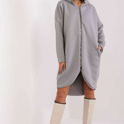 Parisian Inspired Urban Chic Zip Up Hooded Sweatshirt Grey