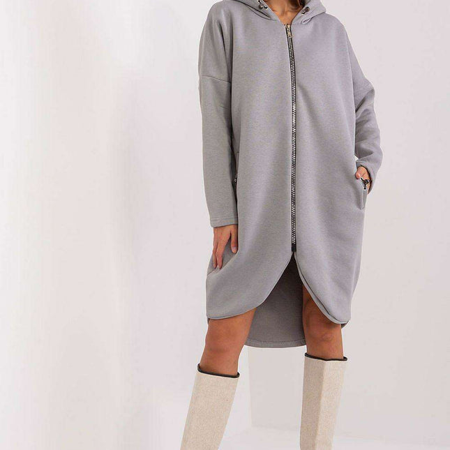 Parisian Inspired Urban Chic Zip Up Hooded Sweatshirt Grey