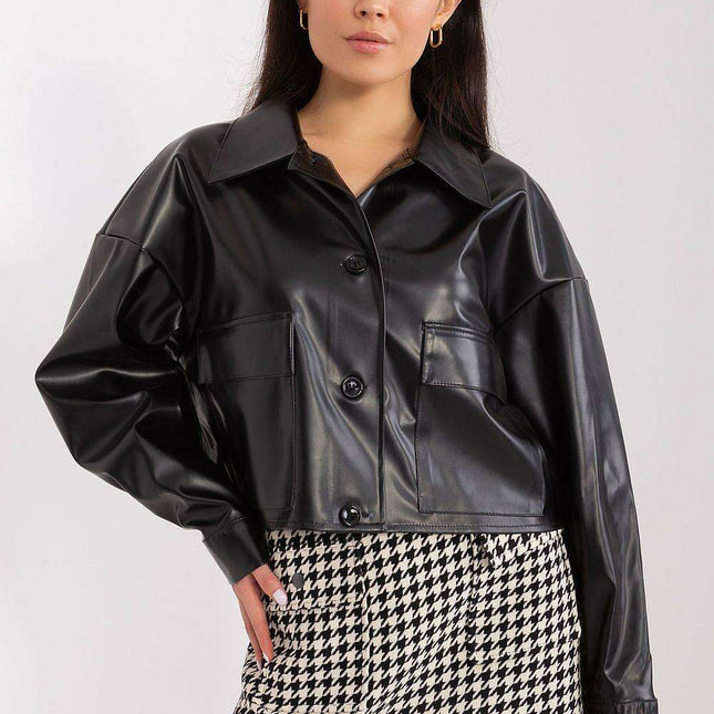 Sustainable Chic Eco-Leather Jacket with Stylish Button Features