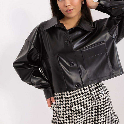 Sustainable Chic Eco-Leather Jacket with Stylish Button Features