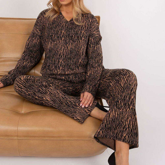 Playful Elegance Heartneck Sweatshirt and Wide-Leg Pants Set