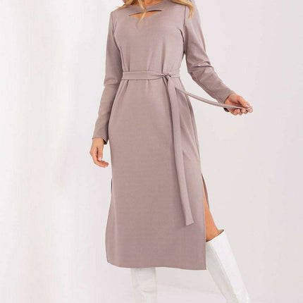 Chic Ribbed Midi Dress with Adjustable Waist Tie