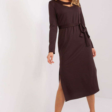 Chic Ribbed Midi Dress with Adjustable Waist Tie