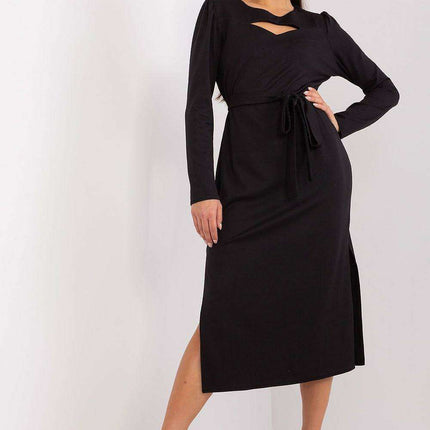 Chic Ribbed Midi Dress with Adjustable Waist Tie