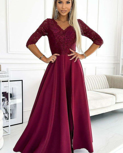 Chic Black Lace Evening Gown by Numoco