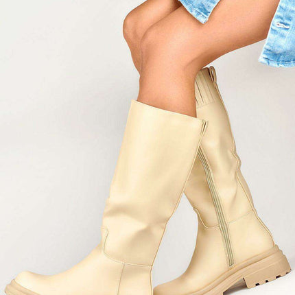 Stylish Beige Over-the-Knee Vegan Leather Boots