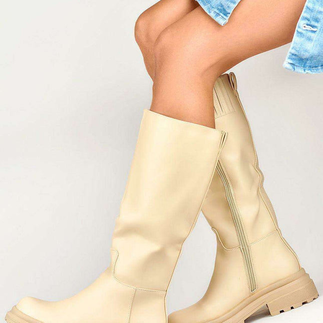 Stylish Beige Over-the-Knee Vegan Leather Boots