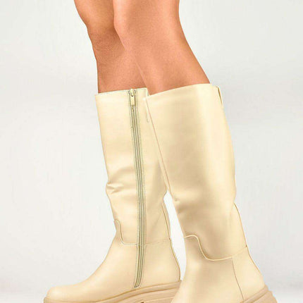 Stylish Beige Over-the-Knee Vegan Leather Boots