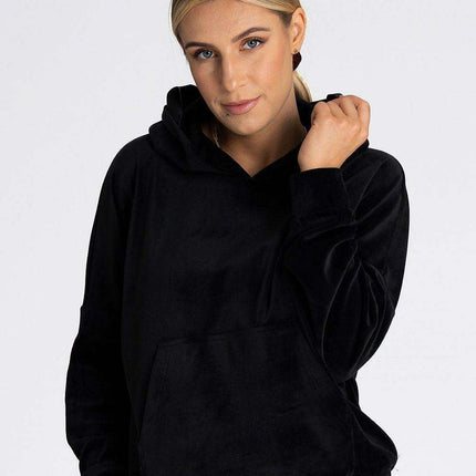Chic Velour Hooded Sweatshirt with Practical Kangaroo Pocket