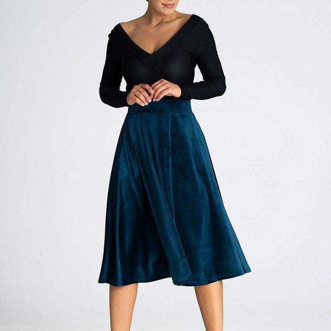 Elegant Flared Midi Skirt with Waist-Enhancing Design
