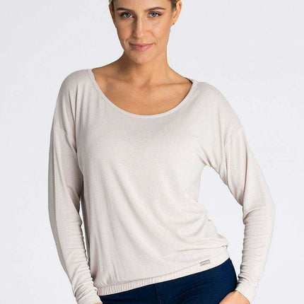 Chic Loose-Fit Round Neck Blouse with Drop Shoulder Design