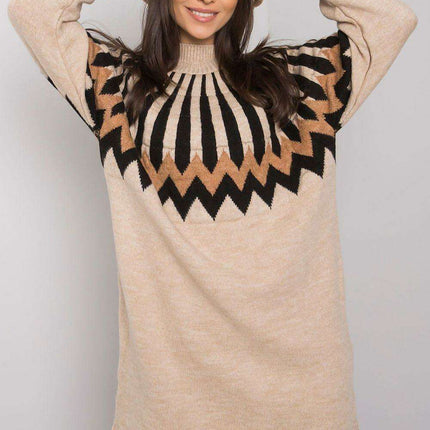 Elegant Geometric Turtleneck Knit Dress From Paris Couture