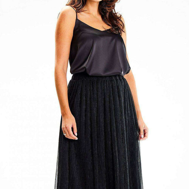 Lustrous Mesh Midi Skirt with Comfortable Elastic Band
