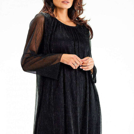 Sophisticated Sheer Mesh Evening Dress with Elegant Sleeves