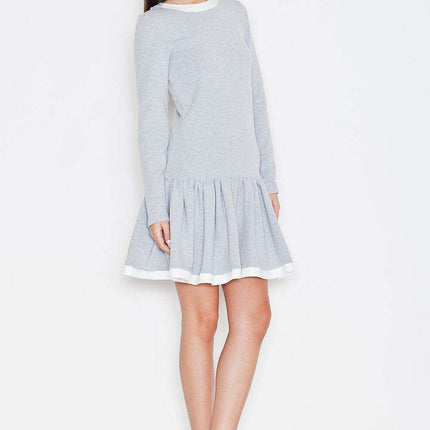 Stylish Ruffled Cotton Sweatshirt Dress with Striped Accents