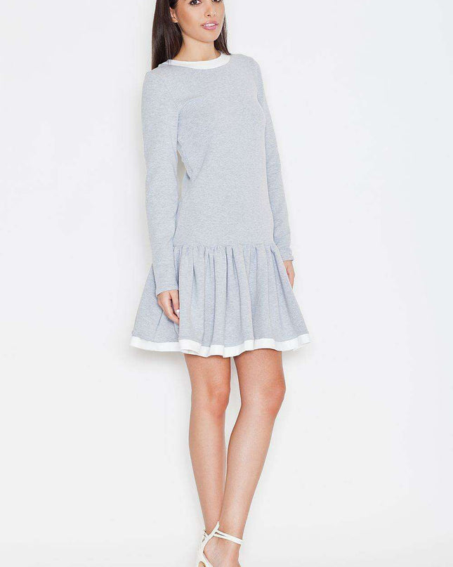 Stylish Ruffled Cotton Sweatshirt Dress with Striped Accents
