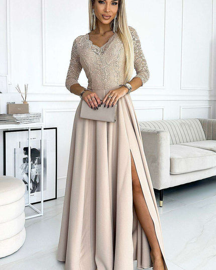 Chic Black Lace Evening Gown by Numoco