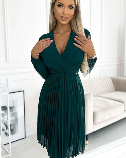 Enchanting Dark Green Chiffon Evening Dress by Numoco