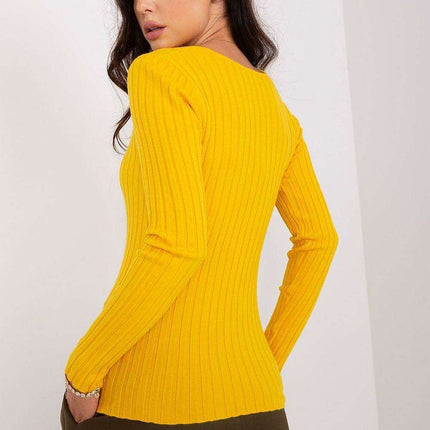 Cozy Ribbed Viscose Sweater with V-Neck for Women