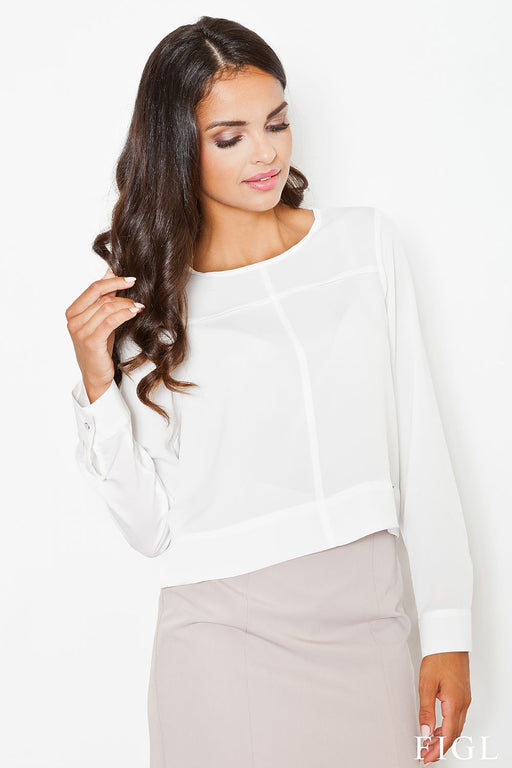 Elegant Airy Blouse with Stitching Details and Spandex Blend