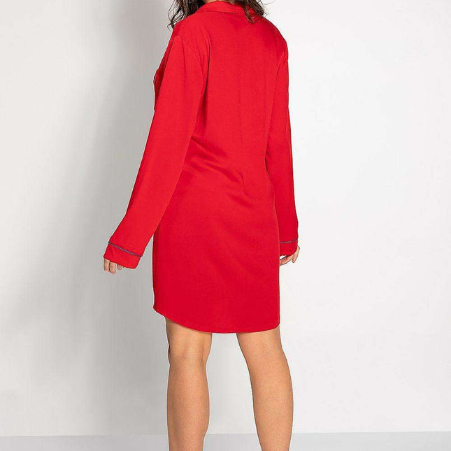 Chic V-Neck Nightshirt with Elegant Piping and Button Features