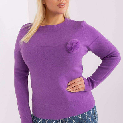 Playful Pom-Pom Plus Size Viscose Sweater for Effortless Elegance
