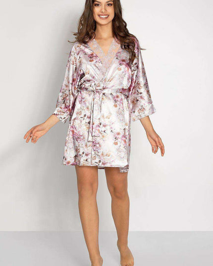 Satin Serenity: Short Bathrobe with Stylish Cuffed Sleeves