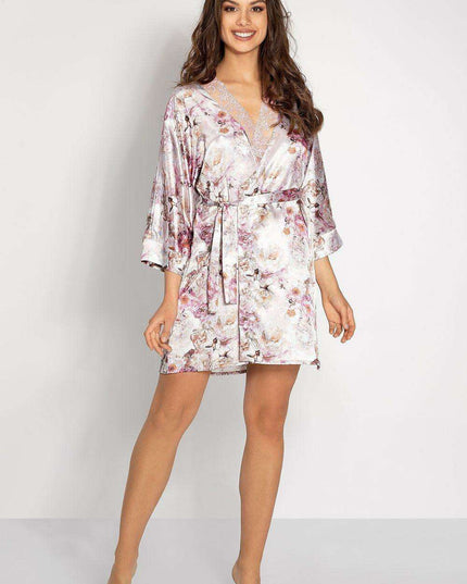 Satin Serenity: Short Bathrobe with Stylish Cuffed Sleeves