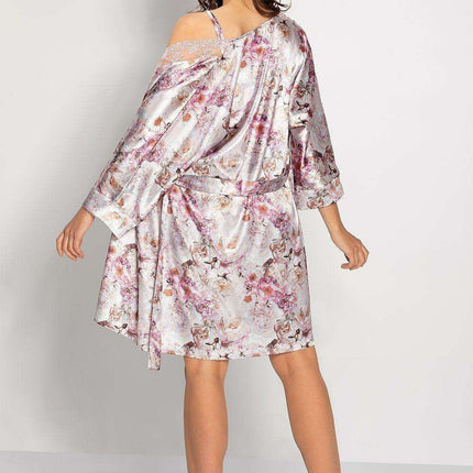 Satin Serenity: Short Bathrobe with Stylish Cuffed Sleeves
