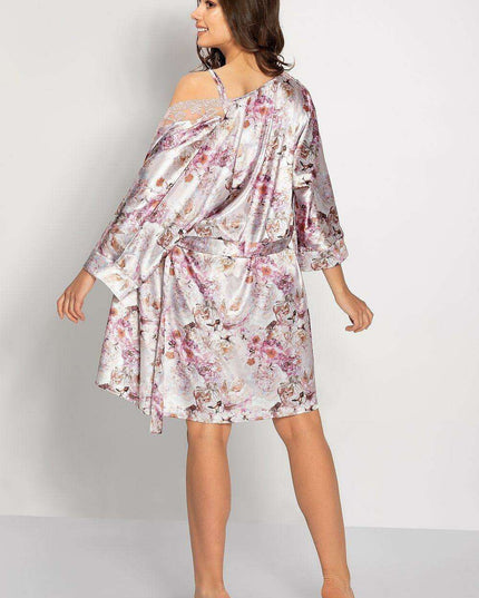 Satin Serenity: Short Bathrobe with Stylish Cuffed Sleeves