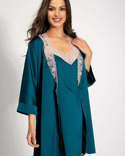 Elegant Satin Lounge Robe with Cuffed Sleeves