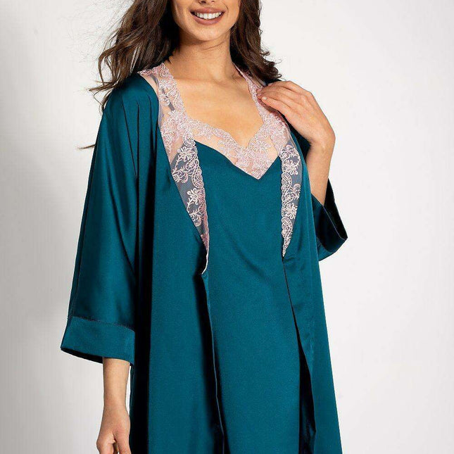 Elegant Satin Lounge Robe with Cuffed Sleeves