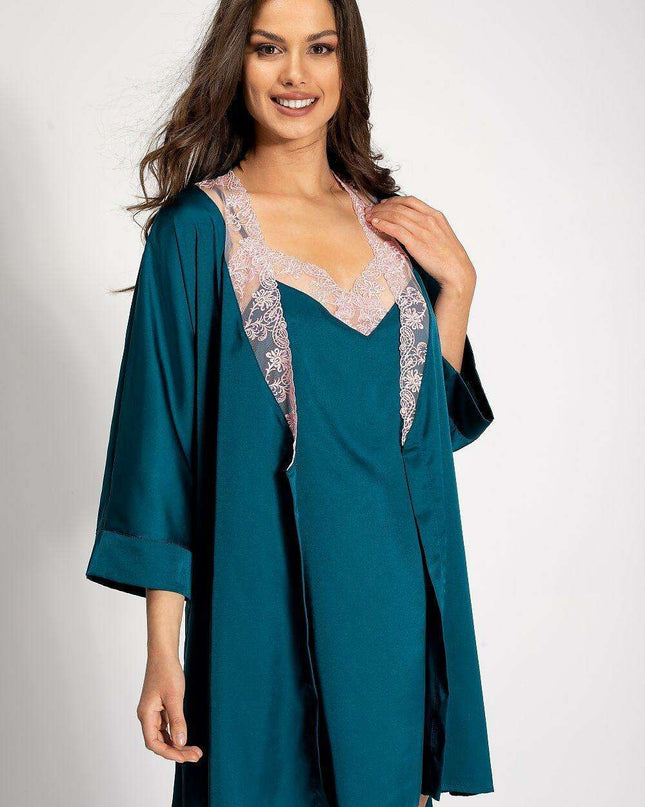 Elegant Satin Lounge Robe with Cuffed Sleeves